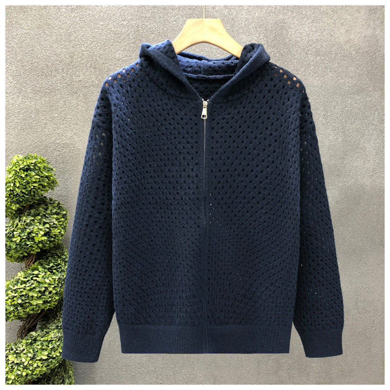 Unisex Leichte Lochstrick-Kapuzenzipjacke mit Ajourmuster Nord Taschen