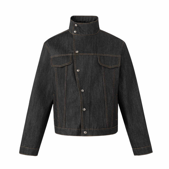 Unisex Kurz geschnittene Denimjacke mit hohem Stehkragen und Ziernähten Nord Taschen