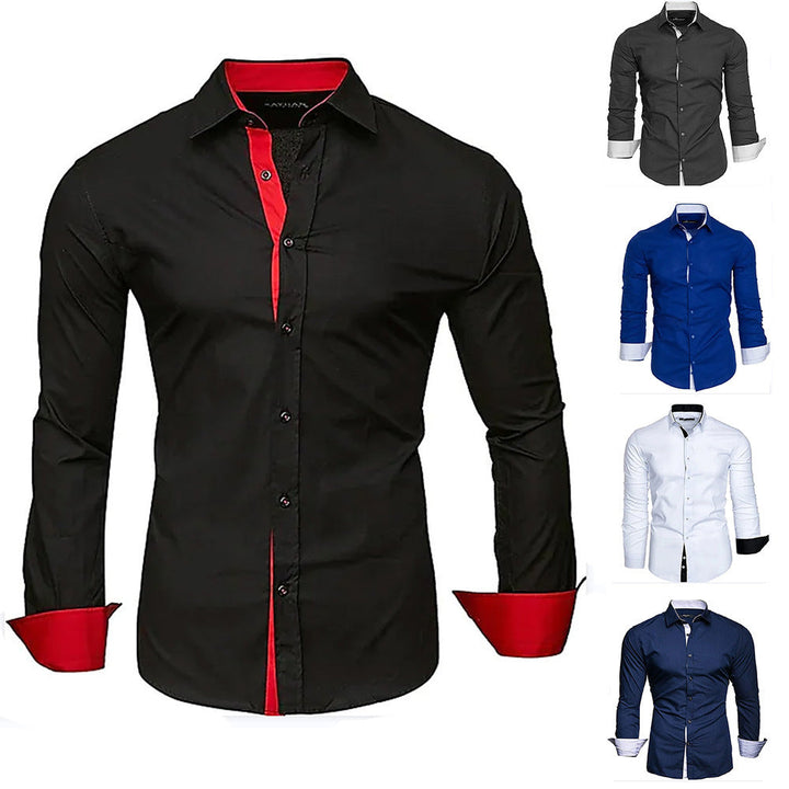 Herren elegantes Langarmhemd mit kontrastierenden Manschetten
