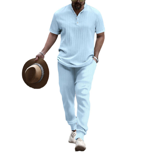 Herren kurzärmeliges Henley-Polo mit Stehkragen, feiner Längsripp-Struktur und entspanntem Relax-Fit Nord Taschen