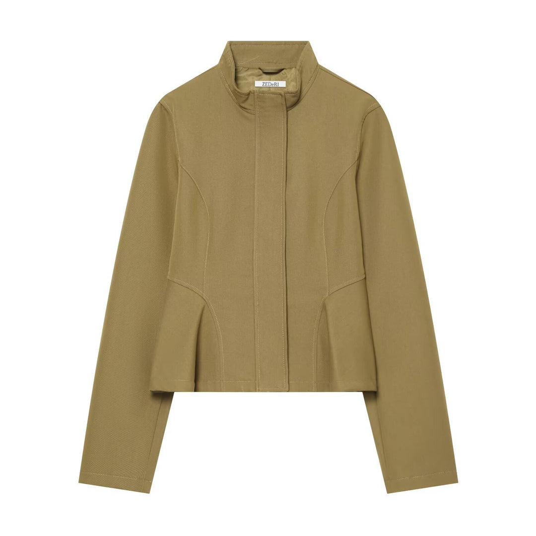 Damen Taillierte Cropped-Jacke mit Stehkragen und Prinzessnähten Nord Taschen