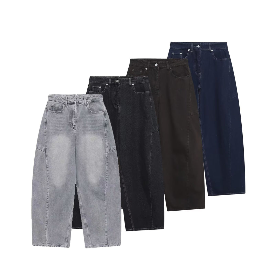 Damen High‑Waist Cropped Ballon-Jeans mit Einsatznähten und Five-Pocket-Design Nord Taschen