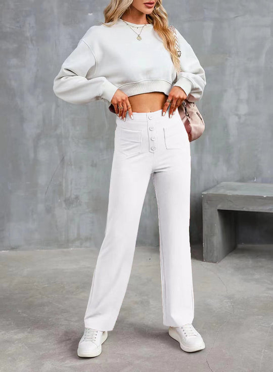 Damen Hochtaillierte Wide‑Leg Hose mit aufgesetzten Taschen Nord Taschen