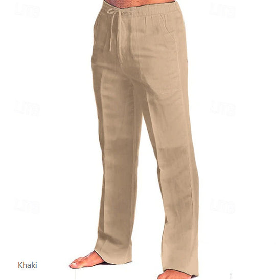 Herren leichte Freizeit-Hose im Leinenlook mit Tunnelzugbund, geradem Bein und atmungsaktivem Material Nord Taschen