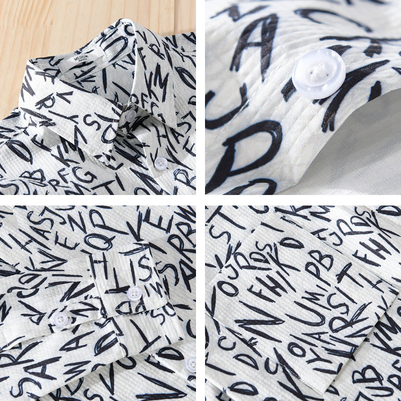 Herren Locker geschnittenes Langarm-Overshirt mit Allover-Letterprint und Brusttasche Nord Taschen