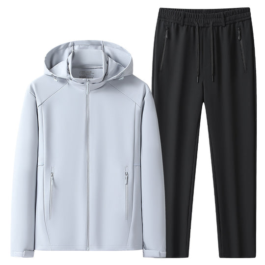 Herren Wetterfester Softshell-Trainingsanzug mit Kapuzen‑Zipjacke, Reißverschluss‑Taschen & konischer Jogginghose Nord Taschen