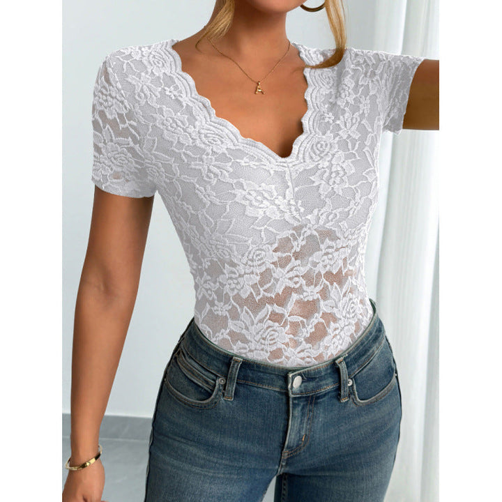 Damen Spitzen-Bodysuit mit dekorativem V-Ausschnitt