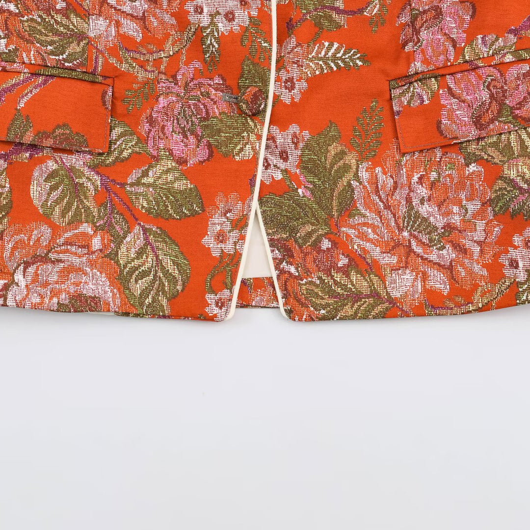 Damen Kurzblazer im Brokat‑Jacquard mit Stehkragen und Paspelkante Nord Taschen