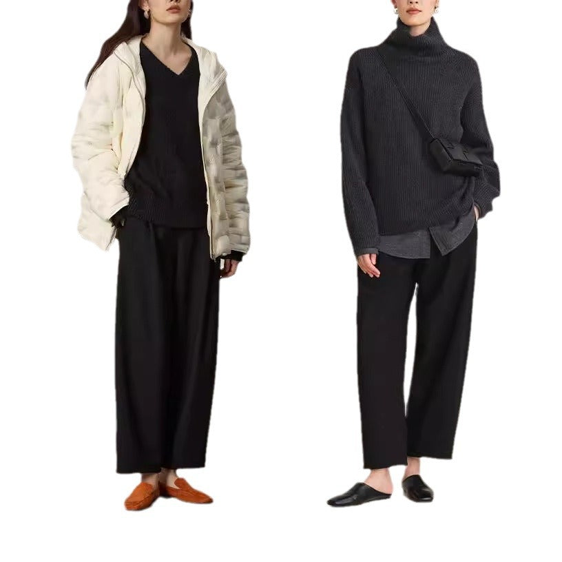 Damen Hochtaillierte weite Bundfaltenhose im Palazzo-Stil mit verdeckten Eingrifftaschen Nord Taschen