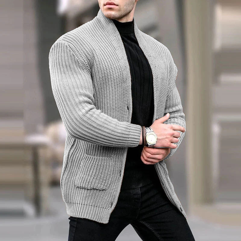 Herren Grobstrick-Cardigan mit Schalkragen und aufgesetzten Taschen Nord Taschen