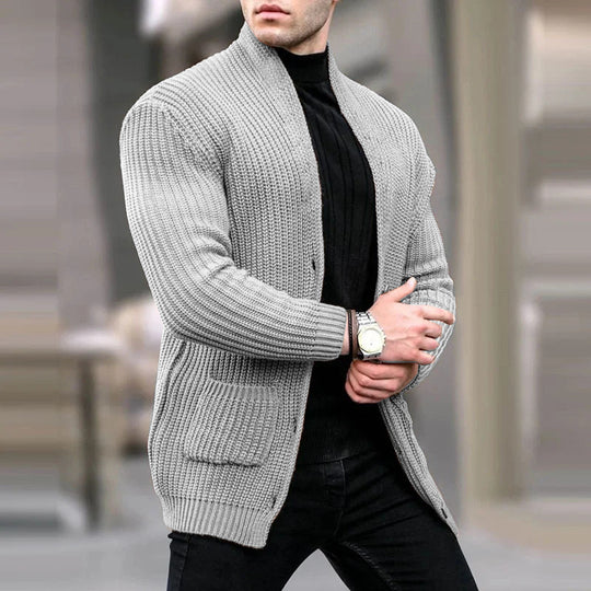 Herren Grobstrick-Cardigan mit Schalkragen und aufgesetzten Taschen Nord Taschen