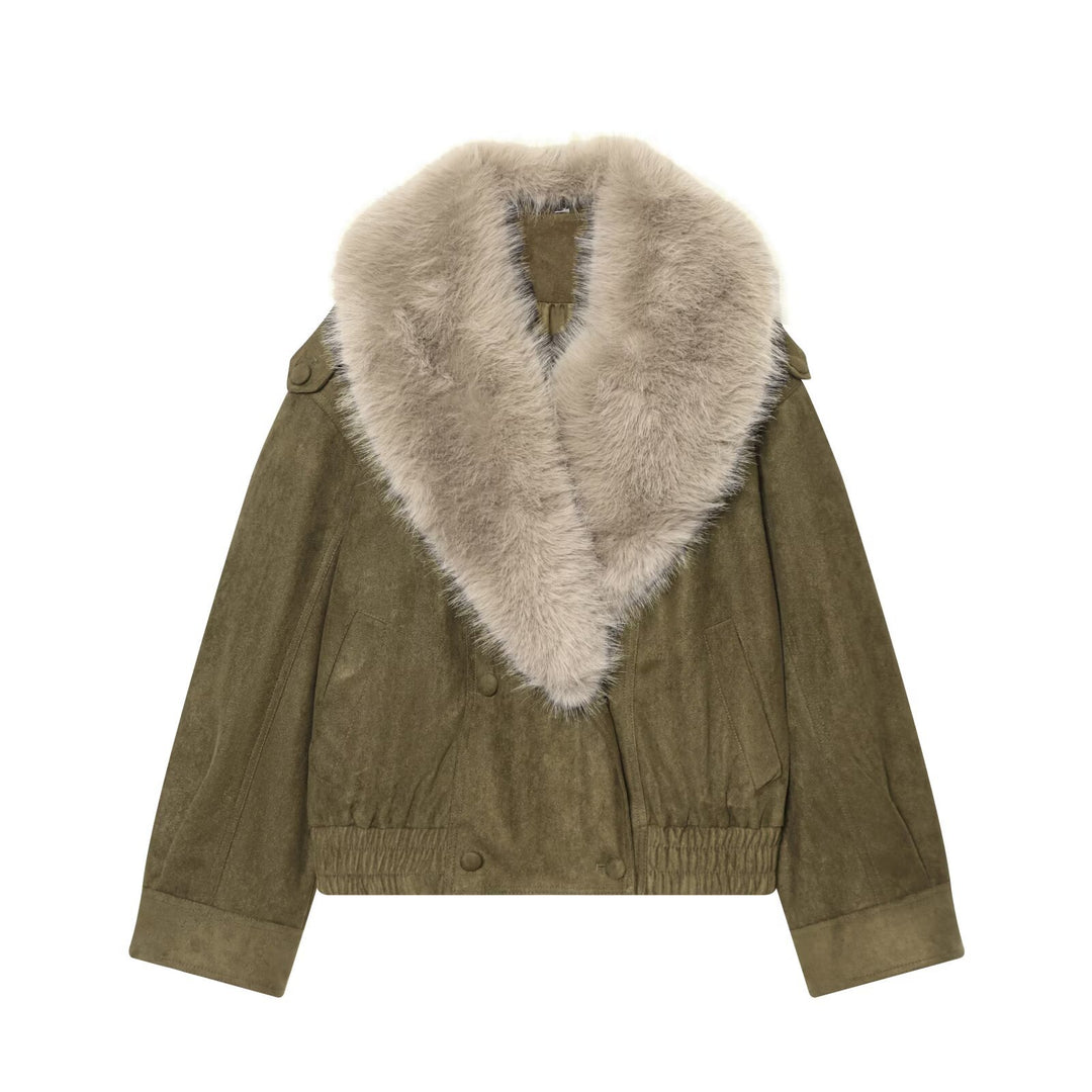 Damen Cropped Veloursjacke mit abnehmbarem XXL-Schalkragen Nord Taschen