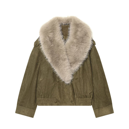 Damen Cropped Veloursjacke mit abnehmbarem XXL-Schalkragen Nord Taschen