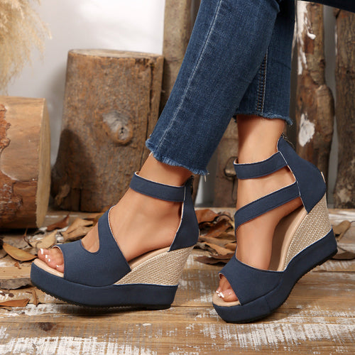 Damen Keil-Sandalen mit atmungsaktiven Riemen und rutschfester Sohle