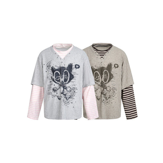 Damen Lagenlook-Longsleeve mit gestreiften Ärmelärmeln und grafischem Statement-Print Nord Taschen