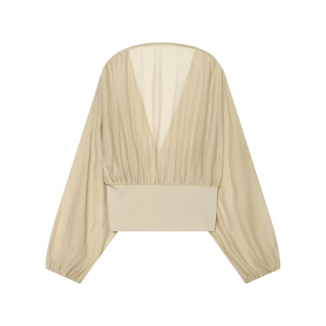 Damen Kurzes Bolero-Blouson mit tiefem V‑Ausschnitt, geraffter Passe und Ballonärmeln Nord Taschen