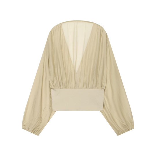 Damen Kurzes Bolero-Blouson mit tiefem V‑Ausschnitt, geraffter Passe und Ballonärmeln Nord Taschen