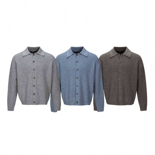 Herren Grobstrick-Cardigan mit Hemdkragen und durchgehender Knopfleiste Nord Taschen