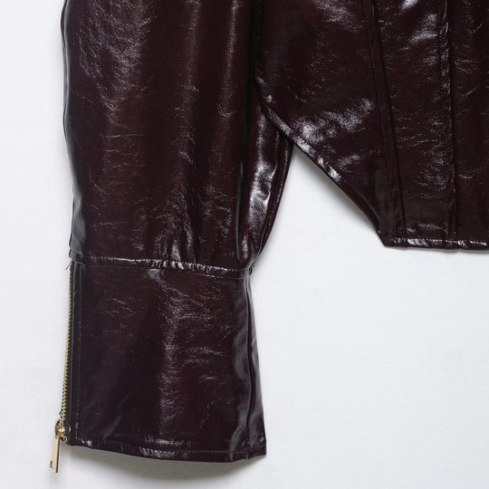 Damen kurzes glänzendes Biker-Blouson in Lederoptik mit betonter Schulterpartie Nord Taschen
