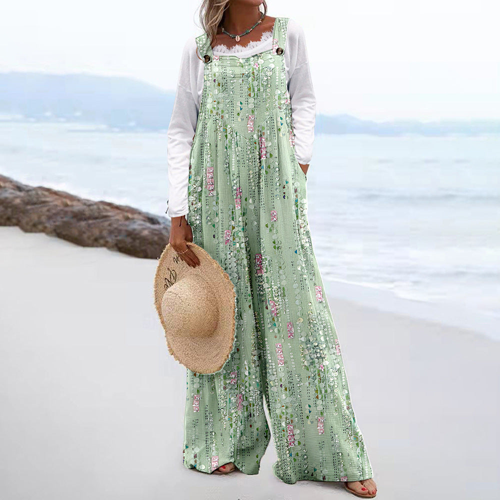Damen Weit geschnittene Latzhose mit floralem Muster und praktischen Taschen Nord Taschen