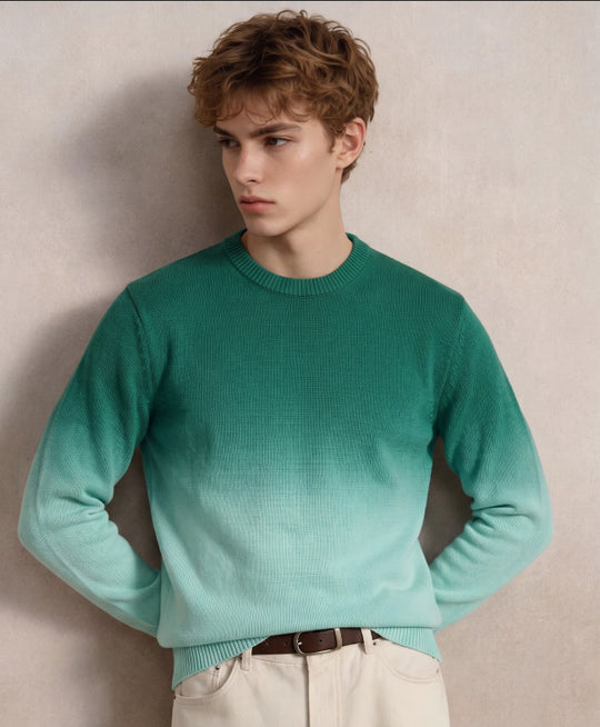 Herren Feinstrick-Pullover mit Dip-Dye-Effekt und Rundhalsausschnitt Nord Taschen