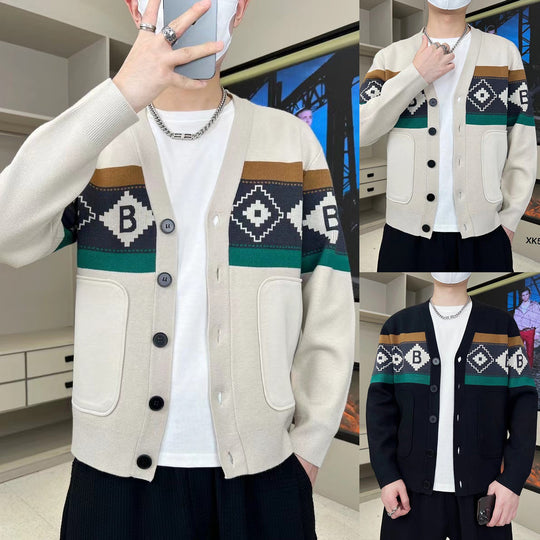 Herren Modische Strickjacke mit grafischem Muster Nord Taschen