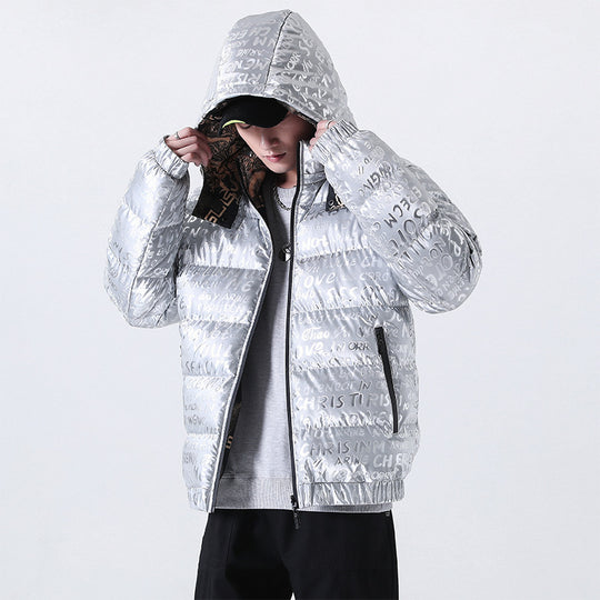 Herren Reflektierende gesteppte Daunenoptik-Überjacke mit Kapuze und Allover-Print Nord Taschen