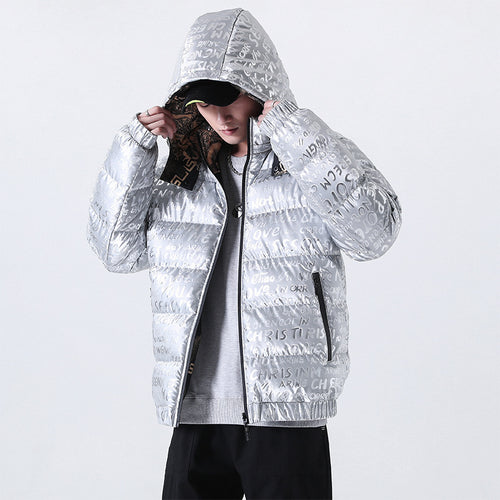 Herren Reflektierende gesteppte Daunenoptik-Überjacke mit Kapuze und Allover-Print Nord Taschen