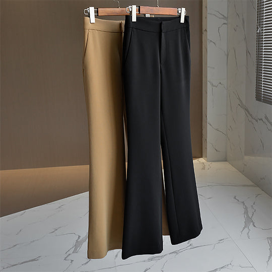 Damen Hochtaillierte ausgestellte Breitbein-Schlaghose aus Stretch-Crepe mit verdecktem Verschluss und Eingrifftaschen Nord Taschen