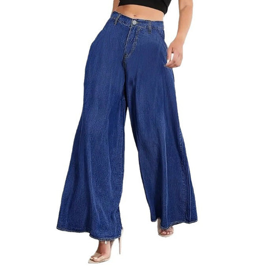 Damen Extraweite High‑Waist Denim‑Palazzohose mit fließendem Tellerfall Nord Taschen