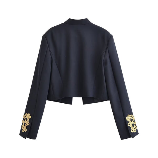 Damen Kurze Militärjacke mit goldverzierter Kordelapplikation Nord Taschen