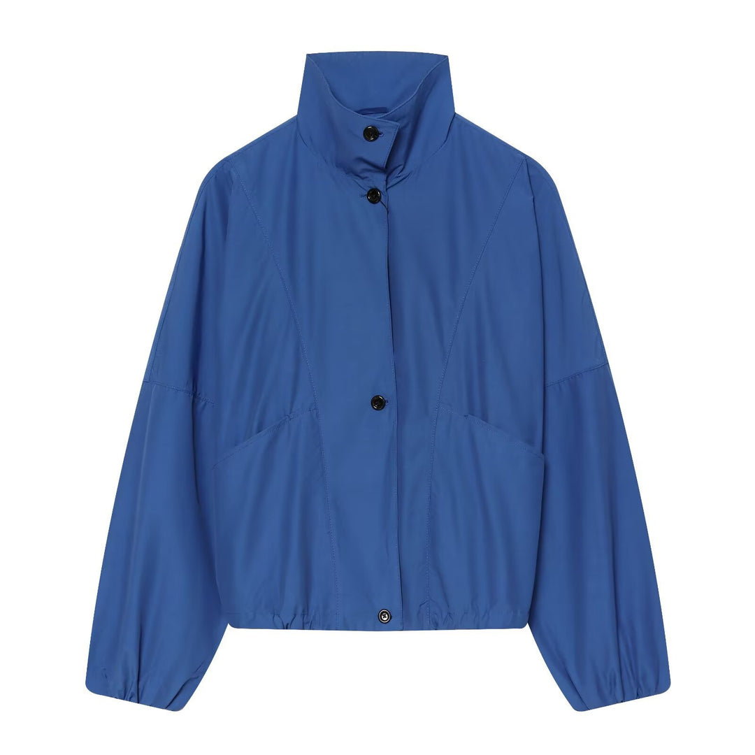 Damen Leichte Cropped-Übergangsjacke mit hohem Stehkragen, tailliertem Kordelzug und aufgesetzten Taschen Nord Taschen