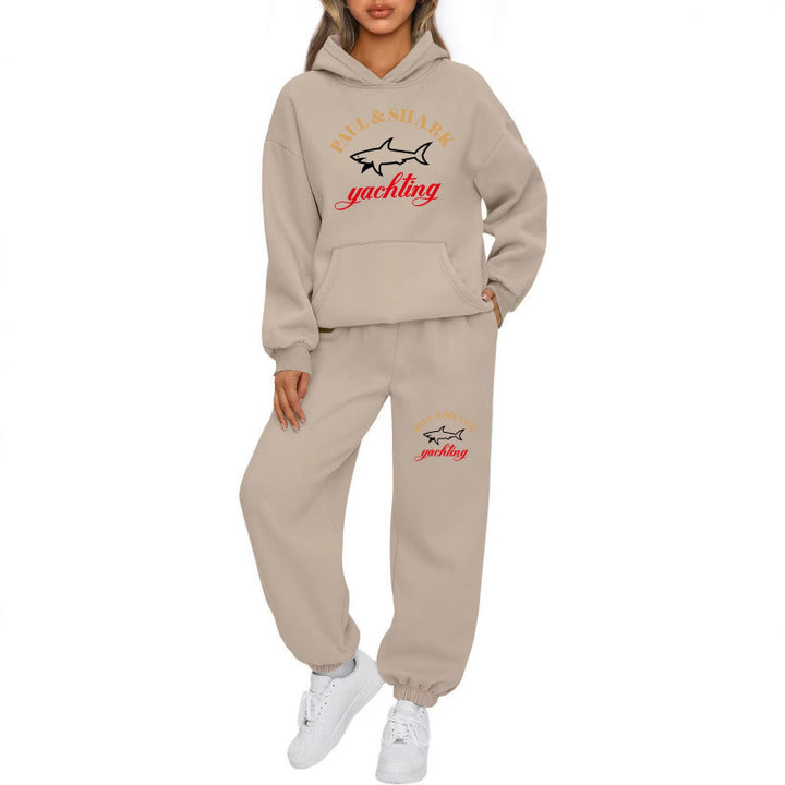 Damen oversized Hoodie und Jogginghose Set mit Kapuze Kängurutasche und gerippten Bündchen Nord Taschen