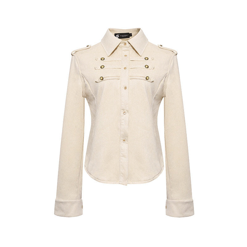 Damen Militärische Velours‑Optik Jacke mit Schulterklappen und Zierriegeln Nord Taschen