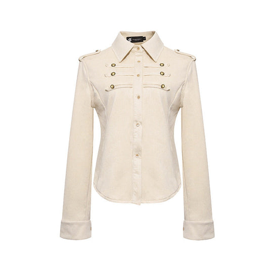 Damen Militärische Velours‑Optik Jacke mit Schulterklappen und Zierriegeln Nord Taschen