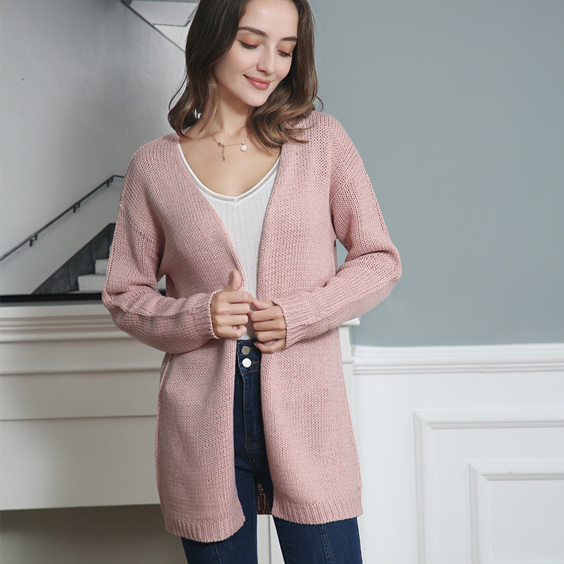 Damen Longline Strickcardigan ohne Verschluss mit offener Front und feiner Rippkante Nord Taschen