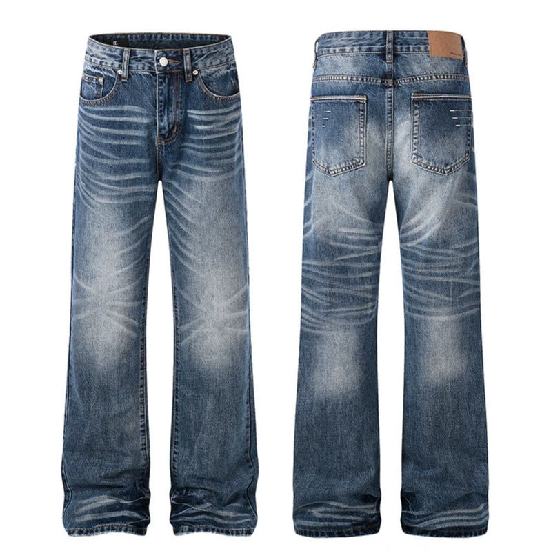 Damen High‑Waist-Jeans im Palazzo‑Schnitt mit Used‑Effekt und Fal­tenoptik Nord Taschen