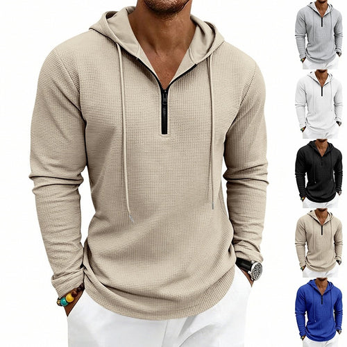 Herren Lässiges Waffelstruktur-Hoodie mit halbem Reißverschluss und Kapuze Nord Taschen