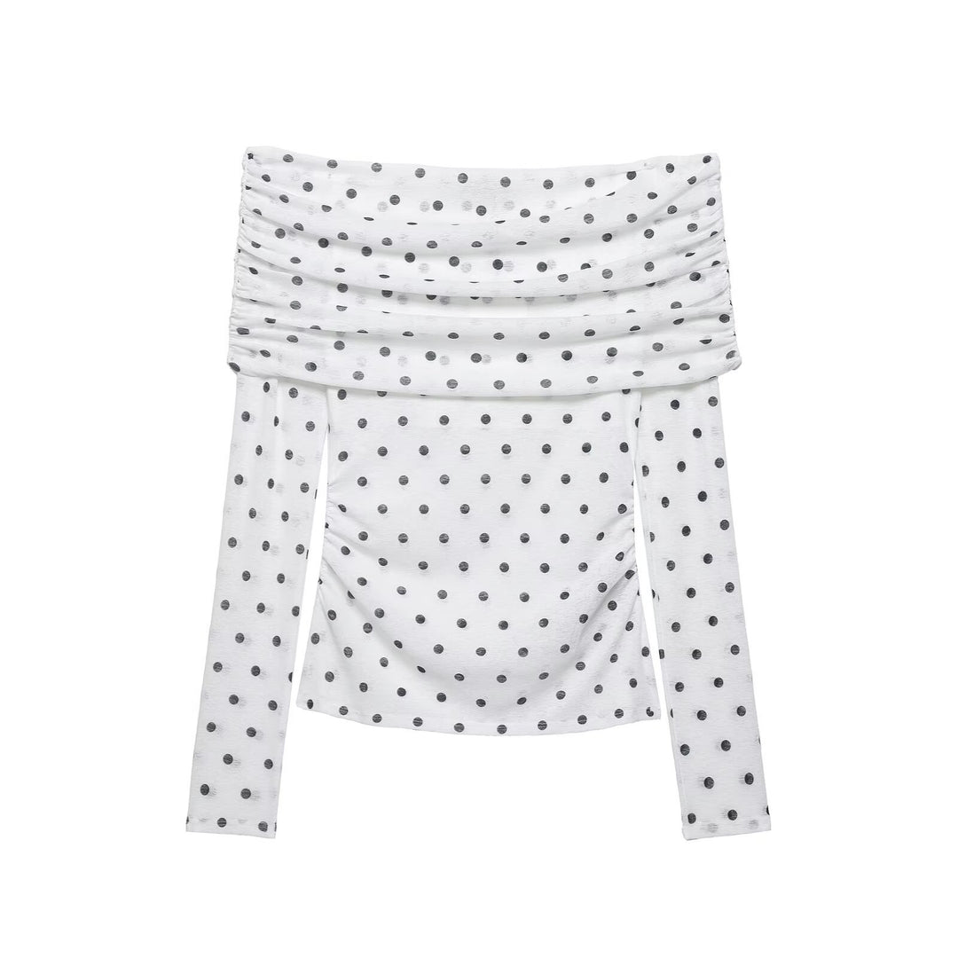 Damen Schulterfreies Langarm-Top mit Wasserfallkragen und Polka-Dot-Print Nord Taschen
