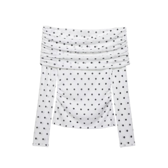 Damen Schulterfreies Langarm-Top mit Wasserfallkragen und Polka-Dot-Print Nord Taschen
