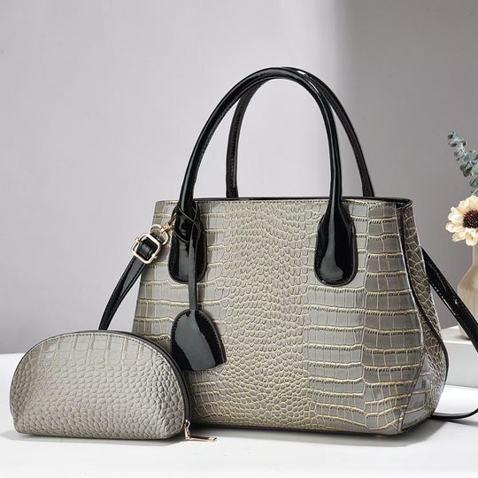 Damen elegante Handtasche mit fühlbarem Krokodilleder und abnehmbarer Clutch Nord Taschen