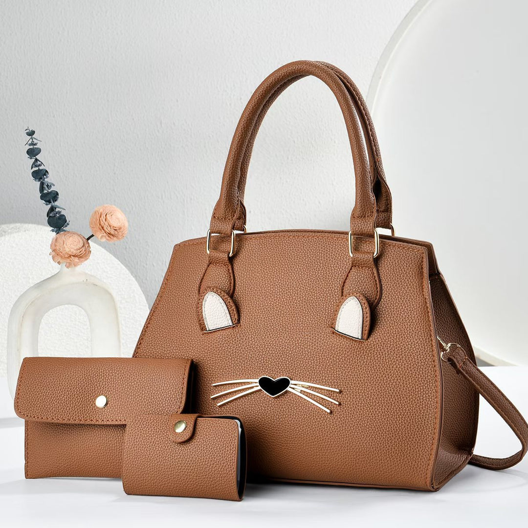 Damen Handtasche im verspielten Katzen-Design mit abnehmbarer Geldbörse Nord Taschen