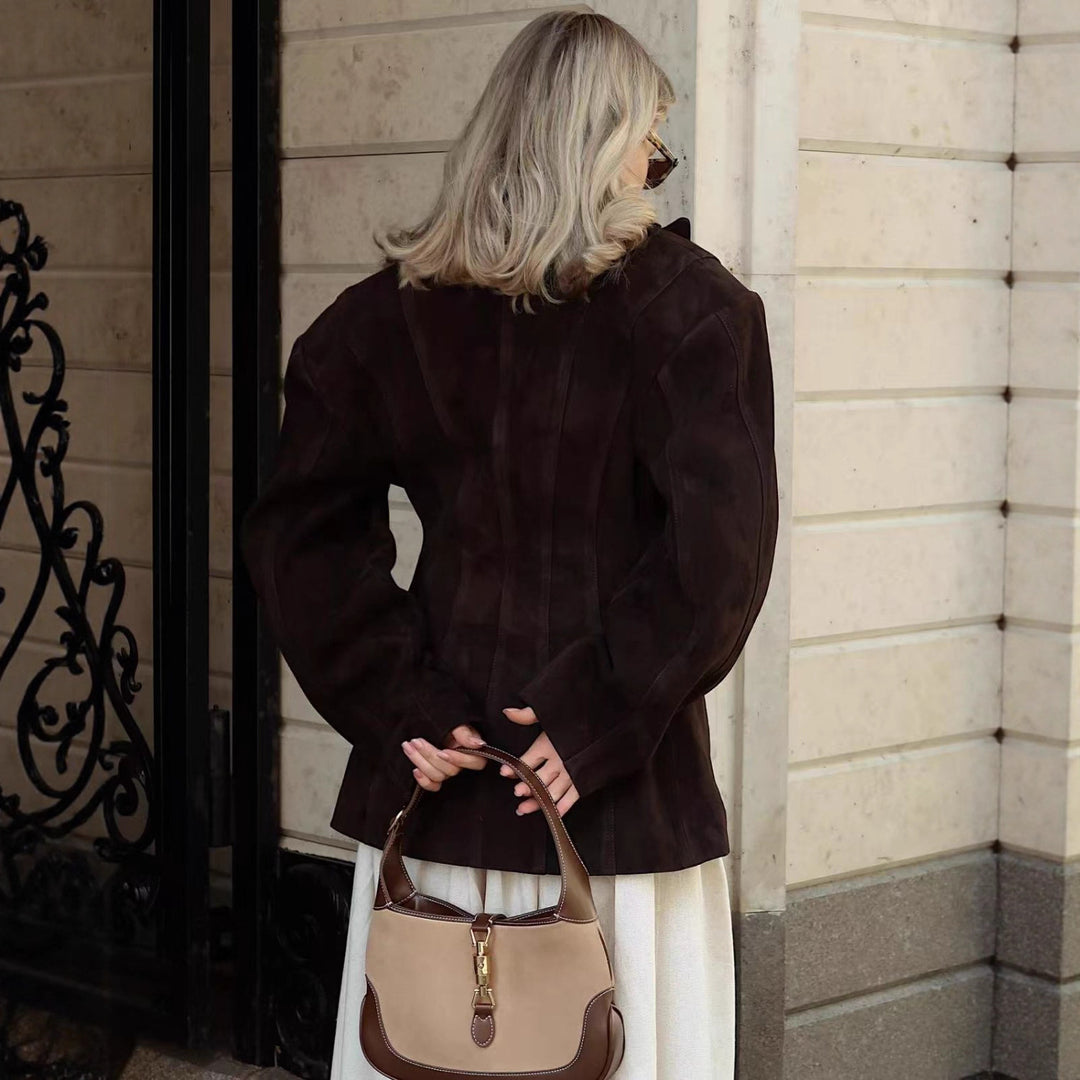 Damen Taillierter Velours‑Imitatblazer mit Doppelreiher und Pattentaschen Nord Taschen