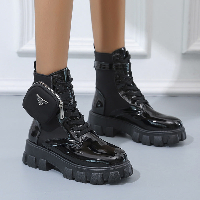 Damen nan Schnürhalbschaft-Boot im Utility-Style mit abnehmbarem Mini-Täschchen und Plateau-Profilsohle Nord Taschen