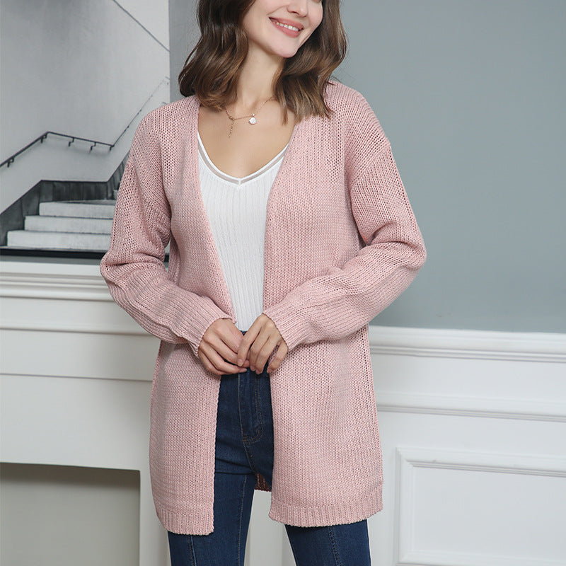 Damen Longline Strickcardigan ohne Verschluss mit offener Front und feiner Rippkante Nord Taschen