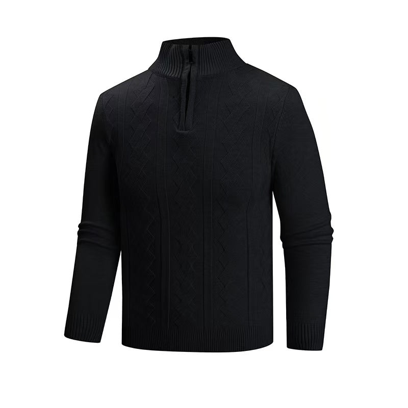 Herren Feinstrick-Halbzipp-Pullover mit Zopfmuster und Stehkragen Nord Taschen