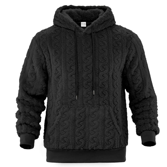 Herren Sherpa-Kapuzenpullover mit Zopfmuster, Kängurutasche und Rippbündchen Nord Taschen