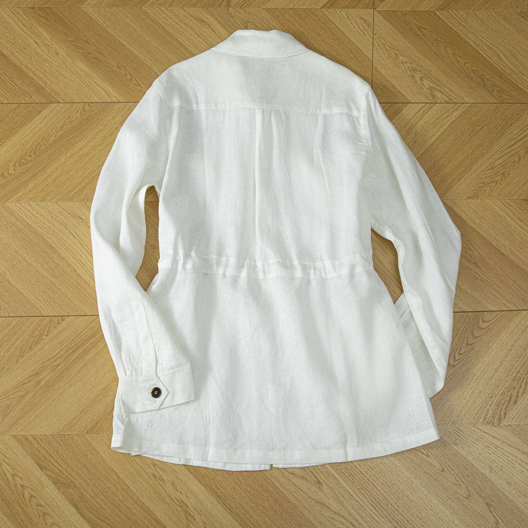 Damen Utility-Jacke aus Leinenmix mit Tunnelzug, Pattentaschen und Hemdkragen Nord Taschen