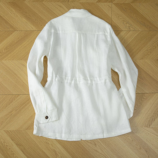 Damen Utility-Jacke aus Leinenmix mit Tunnelzug, Pattentaschen und Hemdkragen Nord Taschen