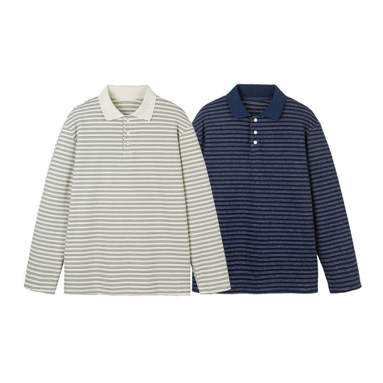 Herren Langarm-Poloshirt im Streifen-Jersey mit Henley-Knopfleiste Nord Taschen